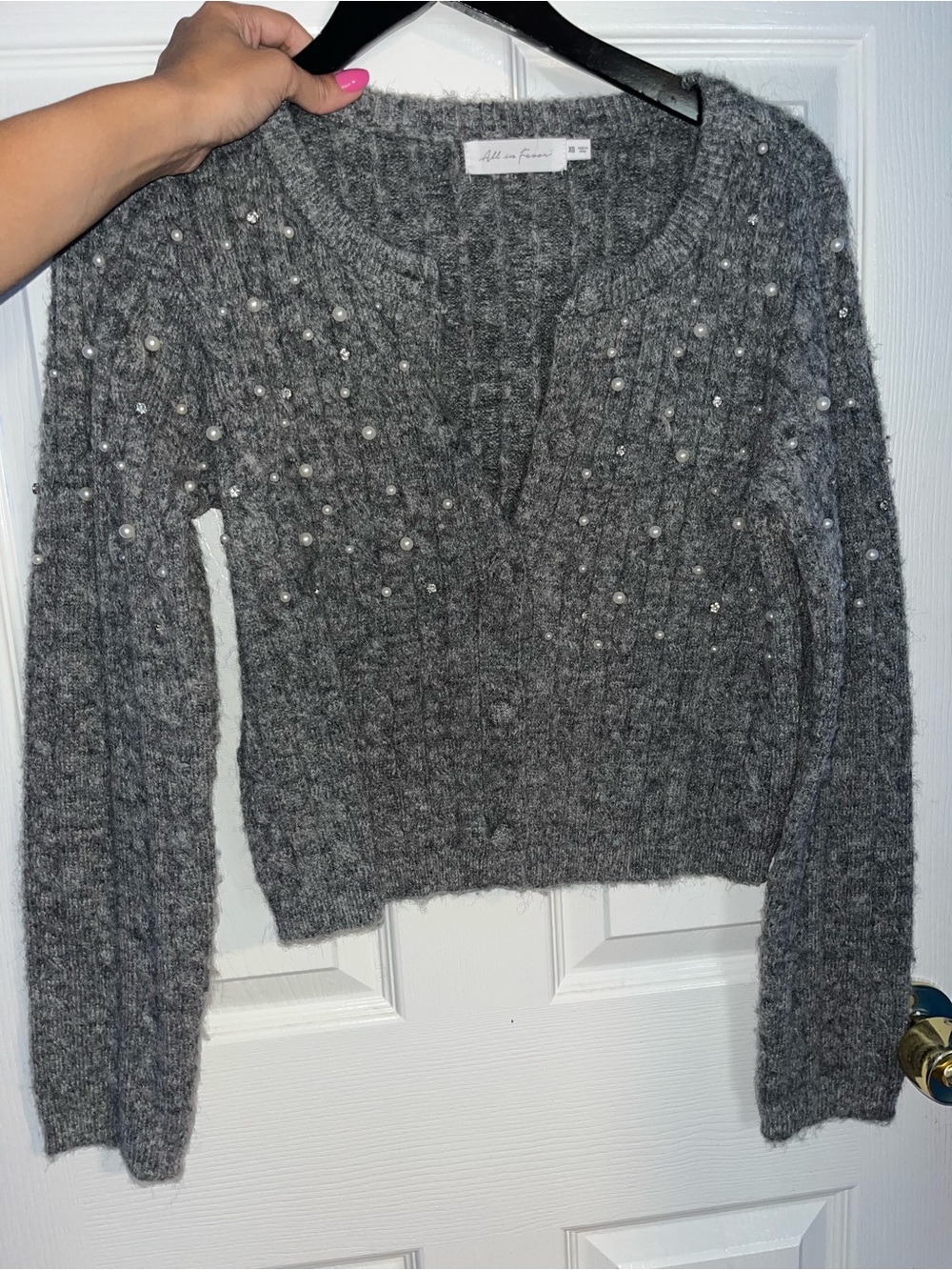 All in Favor Heather Gray Women’s Ribbed Crew Sweater (XS)